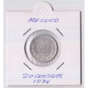 1934 -  20 Centavos Argento Messico Liberty Cap BB+